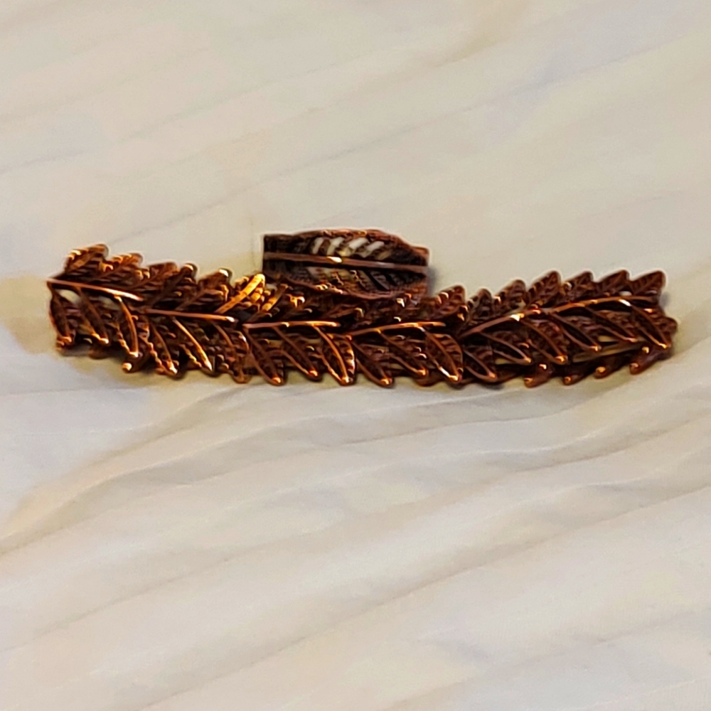 Brass toned Leaves Bracelet and Ring